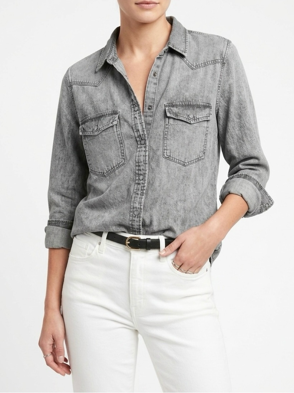 Jane & Delancey Long Sleeve Chambray Denim Shirt Women’s Size medium